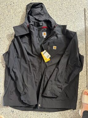 Carhartt Men's Black Hooded Raincoat with Subtle Red Accents